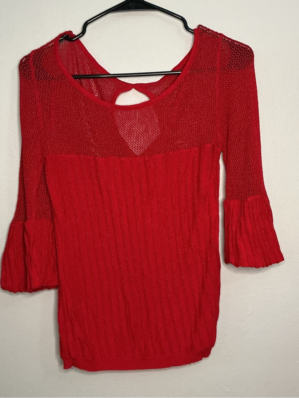 Vintage Y2K Arden B Red Open-Knit Bell Sleeve Top